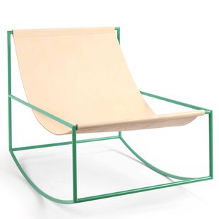 Valerie Objects Rocking Chair Schommelstoel Leer Onderstel Groen Staal