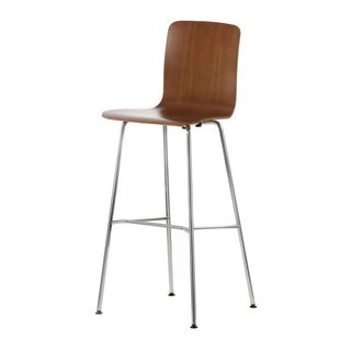 Vitra Hal Ply Stool High Barkruk Donker Eiken Verchroomd Onderstel