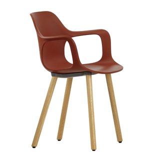 Vitra Hal Armchair Wood Stoel Naturel Eiken Onderstel Baksteen