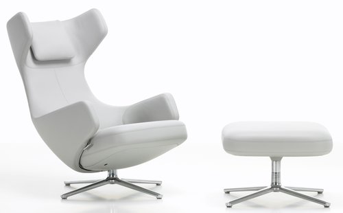 Vitra Grand Repos Loungestoel Met Ottoman Leder Premium Clay
