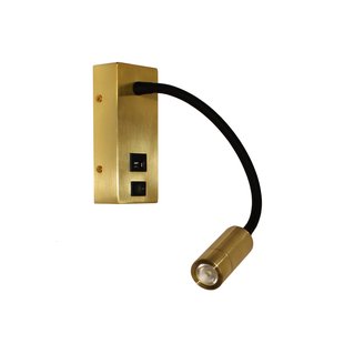 Artdelight Easy - wandverlichting met schakelaar en USB-poort - 6 x 32 x 14 cm - 3W LED incl. - mat goud