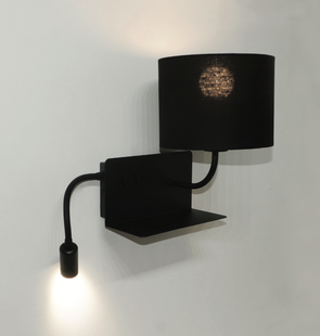 Artdelight Logan - wandverlichting met links georiënteerde leeslamp - 22 x 15 x 20 cm - E27 + 3W LED incl. zwart
