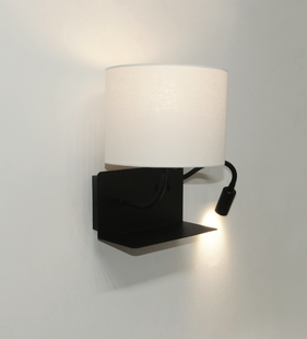 Artdelight Logan - wandverlichting met rechts georiënteerde leeslamp - 22 x 15 x 20 cm - E27 + 3W LED incl. zwart