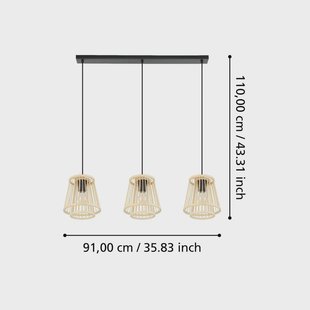EGLO Hykeham hanglamp, lengte 91 cm, naturel, 3-lamps, bamboe EGLO Hykeham hanglamp, lengte 91 cm, naturel, 3-lamps, bamboe