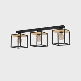 EGLO Plafondlamp Libertad, lengte 86 cm, zwart/hout 3-lamps.