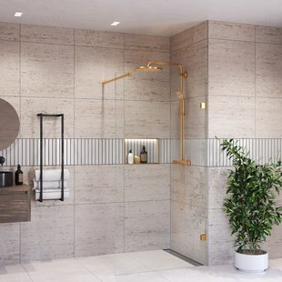 Inloopdouche BWS Portos Geborsteld Messing Goud 120x200 cm Helder Glas 8 mm Nano Coating Inloopdouche BWS Portos Geborsteld Messing Goud 120x200 cm Helder Glas 8 mm Nano Coating