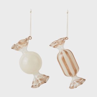 Broste Copenhagen Candy kerstboomhanger glas 2-delig Crème