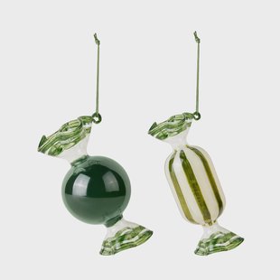 Broste Copenhagen Candy kerstboomhanger glas 2-delig Forest green