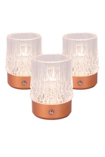 Lucide Lili - set van 3 oplaadbare tafellampen - Ø 8 x 10,3 cm - 3W dimbare LED incl. - koper