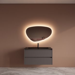 Badmeubelset BWS Riga Met Asia Wastafel Mat Zwart 100 cm Leigrijs