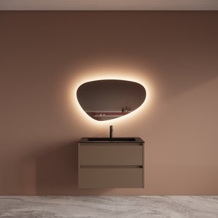 Badmeubelset BWS Riga Met Asia Wastafel Mat Zwart 80 cm Latte