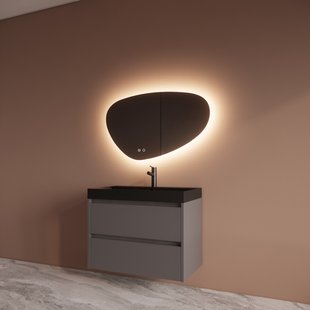 Badmeubelset BWS Riga Met Lako Wastafel Zwart 80 cm Leigrijs