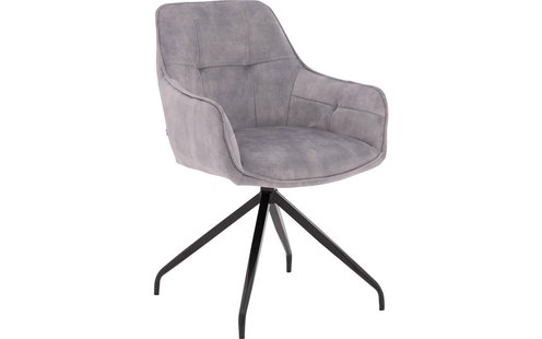 Goossens Basic Eetkamerstoel Alba lichtgrijs stof graden draaibaar met armleuning,