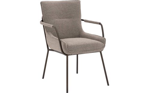 Goossens Excellent Eetkamerstoel Matteo bruin stof met armleuning, elegant chic