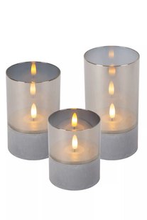 Lucide Velas - set van 3 tafellampen op batterijen - Ø 8 x 15 - grijs