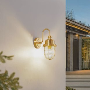 Lindby buitenwandlamp Adalie, messingkleurig, roestvrij staal