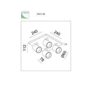Fabas Luce Modo spot, 4-lamps, wit, decoratieve ringen, GU10, aluminium