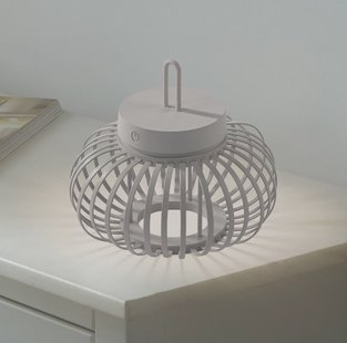 JUST LIGHT. GmbH JUST LIGHT. LED tafellamp Akuba grijs-beige 22cm bamboe