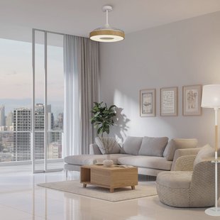 Mantra Iluminación LED plafondventilator Coin Mini hout DC stil Ø 91 cm CCT