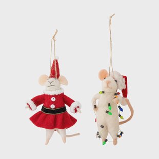 Bloomingville Peo kerstornament muis 2-delig Wit-rood