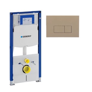 Geberit Duofix Inbouwreservoir UP320 met QeramiQ push bedieningsplaat - wand 112cm - bedieningsplaat taupe - rechthoekige knoppen - kunststof wit glans SW1102379 SW1242378