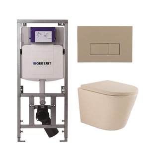 QeramiQ Dely Swirl Toiletset - 36.3x51.7cm - Geberit UP320 inbouwreservoir - met Burda frame - 35 mm zitting - bedieningsplaat taupe - rechthoekige knoppen - beige 0701131/SW1102379/SW1000771/SW1026259