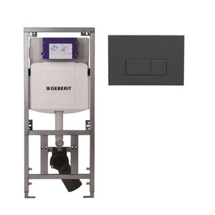 Geberit Inbouwreservoir UP320 met QeramiQ push bedieningsplaat - dualflush - rechthoekige knoppen - kunststof antraciet mat SW1102377 0701131