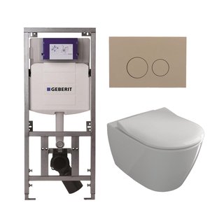 Villeroy & Boch Subway 2.0 Toiletset - inbouwreservoir - diepspoel wandcloset - directflush - slimseat - bedieningsplaat taupe - ronde knoppen - wit 0701131/SW1102378/ga26028/ga91964/