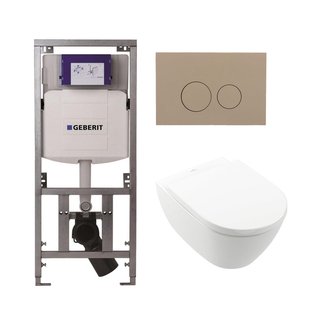 Villeroy Boch Subway 2.0 DirectFlush Toiletset - softclose - geberit reservoir - qeramiq bedieningsplaat taupe ronde knoppen - wit 0701131/ga26028/SW729014/SW1182666/SW1102378