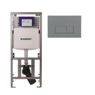 Geberit Inbouwreservoir UP320 met QeramiQ push bedieningsplaat - dualflush - rechthoekige knoppen - kunststof licht grijs SW1102375 0701131