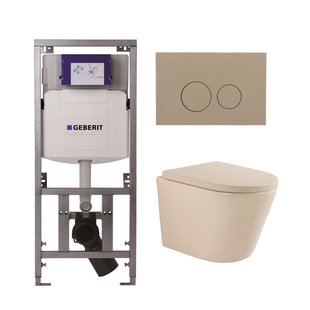 QeramiQ Dely Swirl Toiletset - 36.3x51.7cm - Geberit UP320 inbouwreservoir - met Burda frame - slim zitting - bedieningsplaat taupe - ronde knoppen - beige 0701131/SW1102378/SW1000770/SW1026259