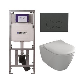 Villeroy & Boch Subway 2.0 Toiletset - inbouwreservoir - diepspoel wandcloset - directflush - slimseat - bedieningsplaat mat antraciet - ronde knoppen - wit 0701131/SW1102376/ga26028/ga91964/