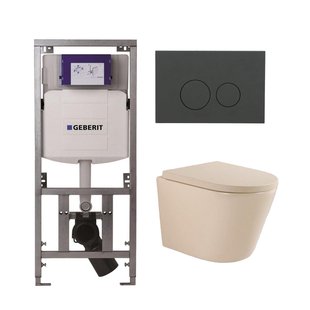 QeramiQ Dely Swirl Toiletset - 36.3x51.7cm - Geberit UP320 inbouwreservoir - met Burda frame - slim zitting - bedieningsplaat mat antraciet - ronde knoppen - beige 0701131/SW1102376/SW1000770/SW1026259