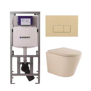 QeramiQ Dely Swirl Toiletset - 36.3x51.7cm - Geberit UP320 inbouwreservoir - met Burda frame - slimzitting - bedieningsplaat beige - rechthoekige knoppen - beige 0701131/SW1102366/SW1000770/SW1026259