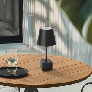 Lindby LED oplaadbare tafellamp Janea CUBE, zwart, metaal