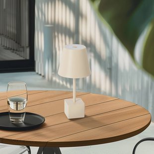 Lindby LED oplaadbare tafellamp Janea CUBE, beige, metaal