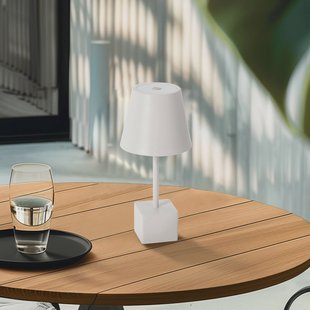 Lindby LED oplaadbare tafellamp Janea CUBE, wit, metaal