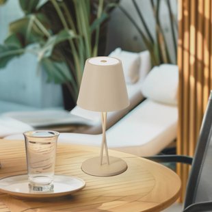 Lindby LED oplaadbare tafellamp Janea, CROSS, beige, metaal