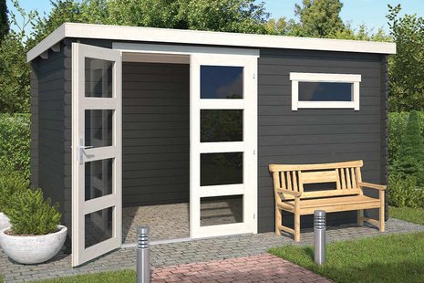 Outdoor Life Products | Tuinhuis Timian 380 x 230 | Gecoat | Carbon Grey-Wit Outdoor Life Products | Tuinhuis Timian 380 x 230 | Gecoat | Carbon Grey-Wit