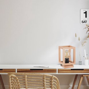 Alfa Pako tafellamp, kooivorm, kubus, hout, 16 x 16 x 25 cm