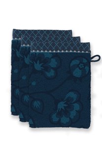 Pip Studio Washandje Set/3 Jasmin Jacquard Donkerblauw 16x22cm