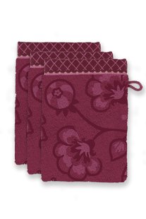 Pip Studio Washandje Set/3 Jasmin Jacquard Donkerroze 16x22cm