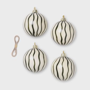 Ferm Living Lines kerstballen Ø8 cm 4-pack Groen