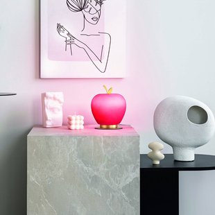 Fabas Luce Wendy LED tafellamp, rood/goud, appelvorm, glas, dimbaar