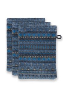 Pip Studio Washandje Set/3 Geometric Print Donkerblauw 16x22cm