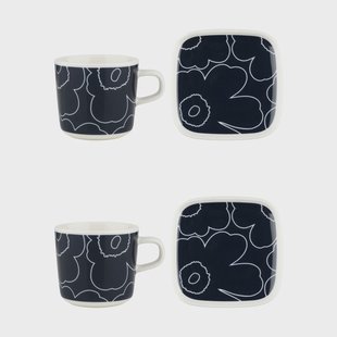 Marimekko Piirto Unikko kop en schotel set 20 cl 4 st. White-dark blue