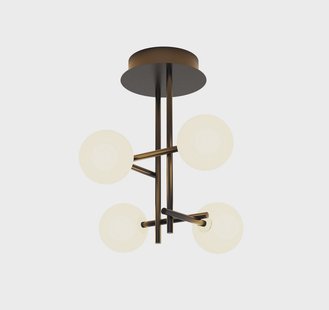 Mantra Iluminación Kelder plafondlamp, ijzer, zwart, 4-lamps, glas, wit