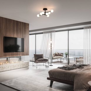 Mantra Iluminación Kelder vloerlamp, ijzer, zwart, glas, wit, 4-lamps