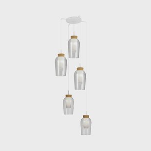 Mantra Iluminación Hanglamp Nora, wit, transparant, 5-lamps, rond, glas