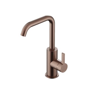 Wastafelmengkraan Hotbath Ace Met Draaibare Uitloop Gebogen 24 cm Geborsteld Koper PVD